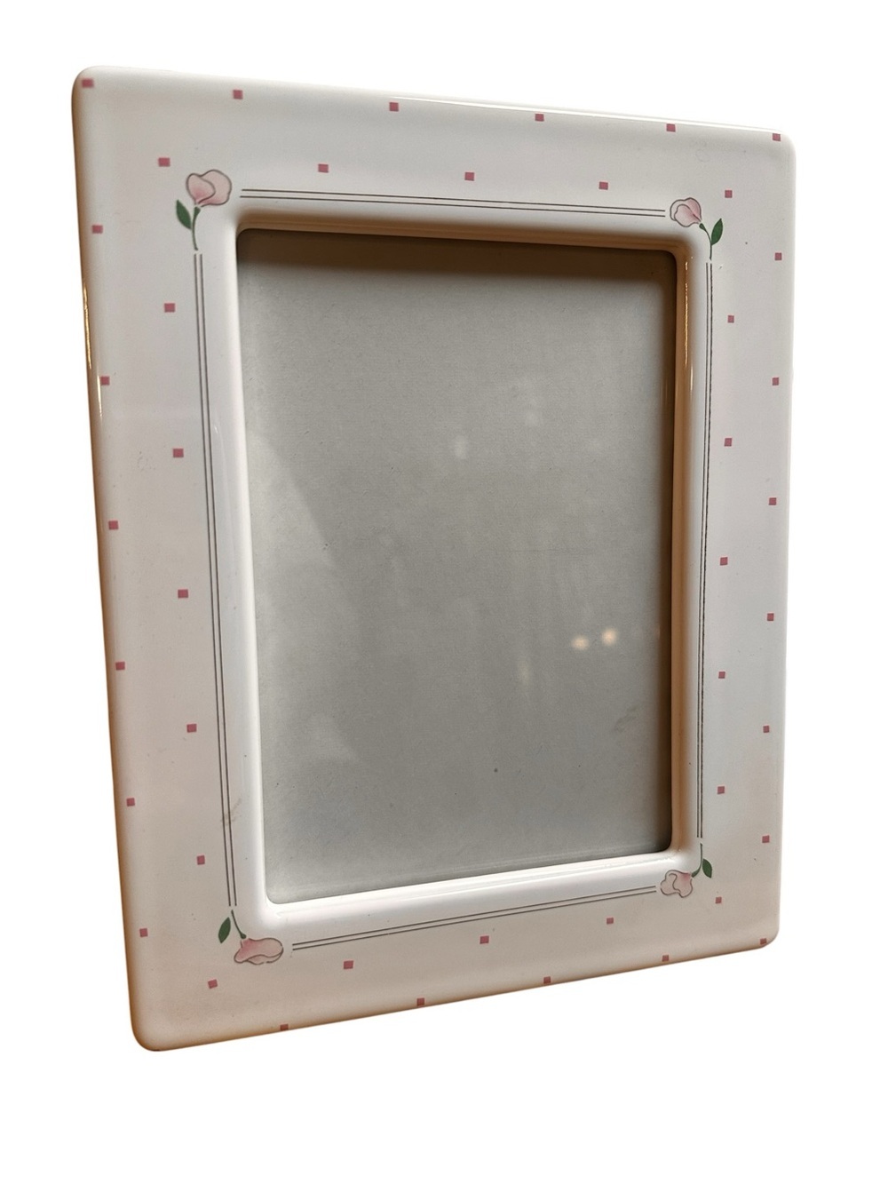Vintage Terragraphics Photo Frame 5x7 Painted Pink Flowers On Porcelain 80s